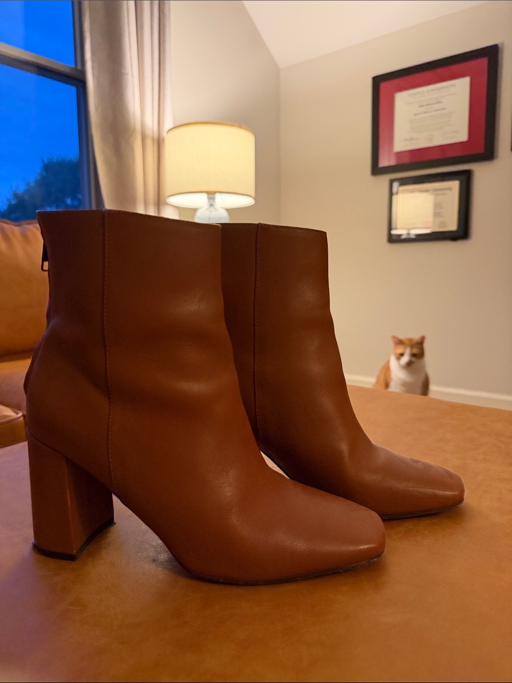 J. Crew Chestnut Brown Leather Block Heel Ankle Boots